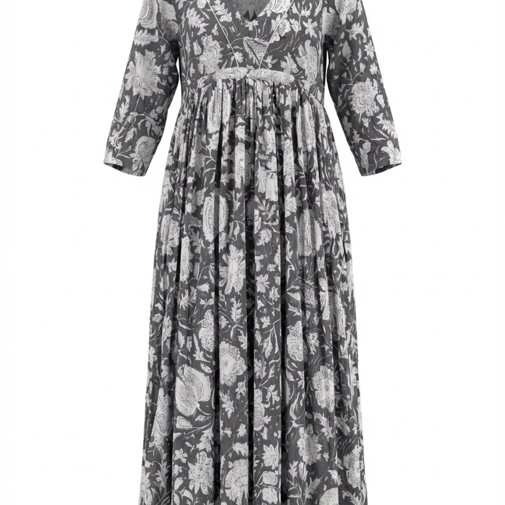 Daughter of India STYLE Gray and White Cotton Dress